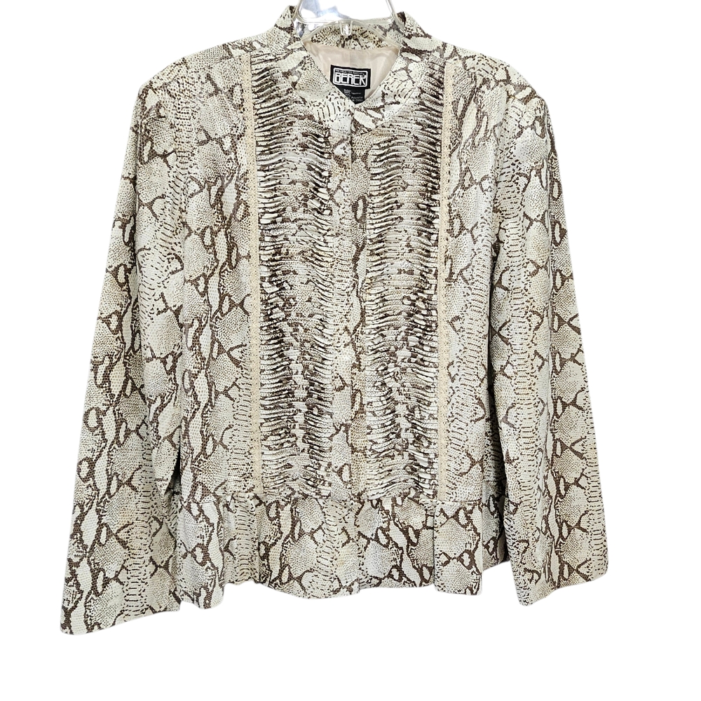 Berek Snakeskin Python Print 100% Leather Tan Cream Hook & Eye Closure Jacket 1X